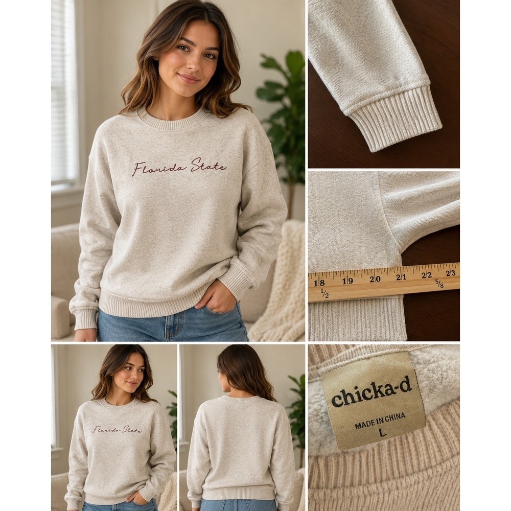 Chicka-d Florida State FSU Sweatshirt Womens Large Beige Terry Knit Crewneck